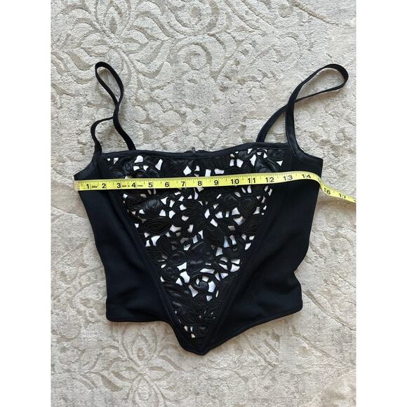 Vintage 1990s Cache by Tadashi Black White Floral Corset Top 6 S/M Lace Overlay - Picture 5 of 7